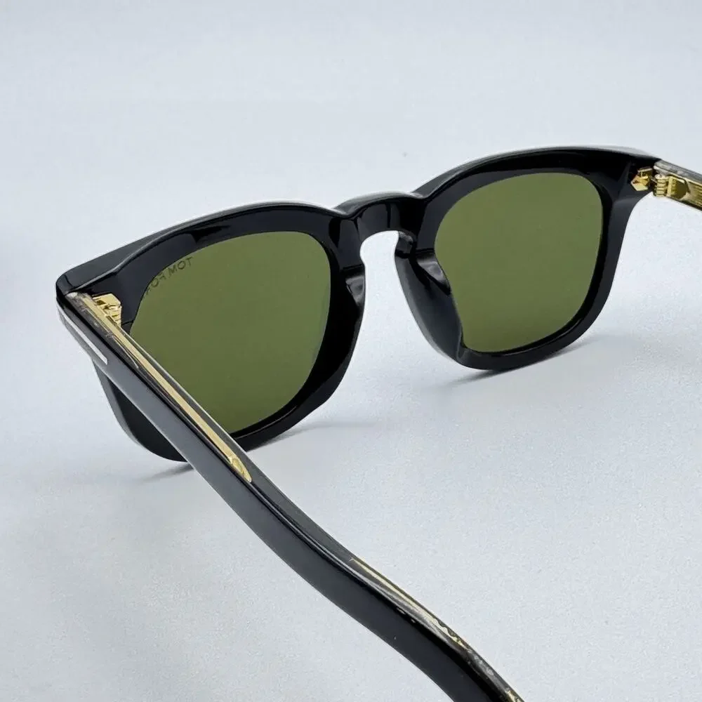Tom Ford Sunglasses Icon FT1326-F 01N Black Square Green Lens 52mm Asian Fit New